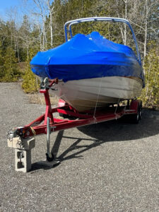 Another shrink wrapped boat in winter storage in Mississippi Mills